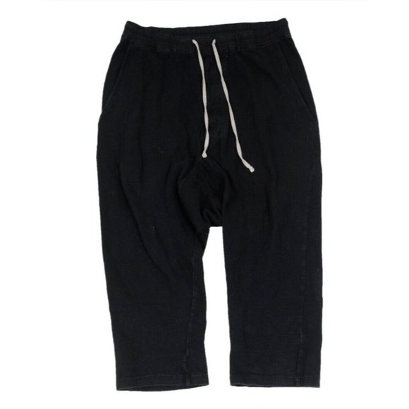 Rick Owens Other - Rick Owens Men Cropped Pants Medium Black Cotton Drop Crotch Drawstring Trousers